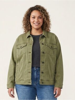 Lands End Khaki Green Utility Jean Jacket Size 2X